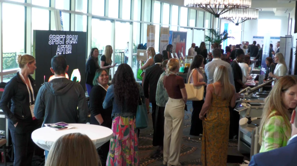 Attendees networking in the exhibit hall